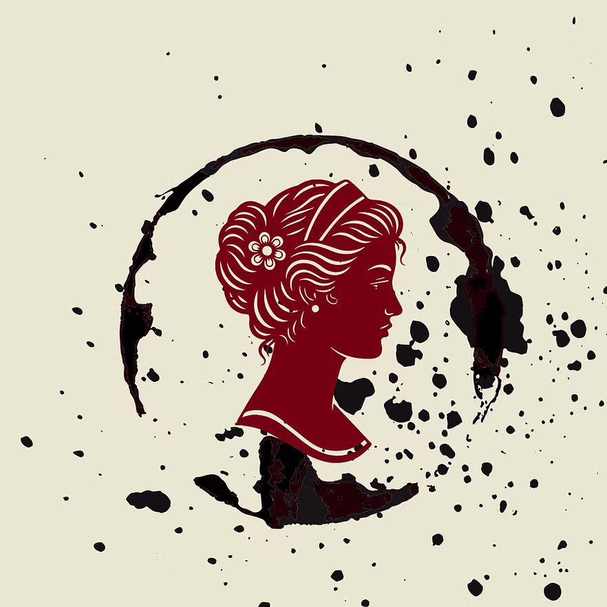 Little Women poster artwork featuring a burgundy profile silhouette