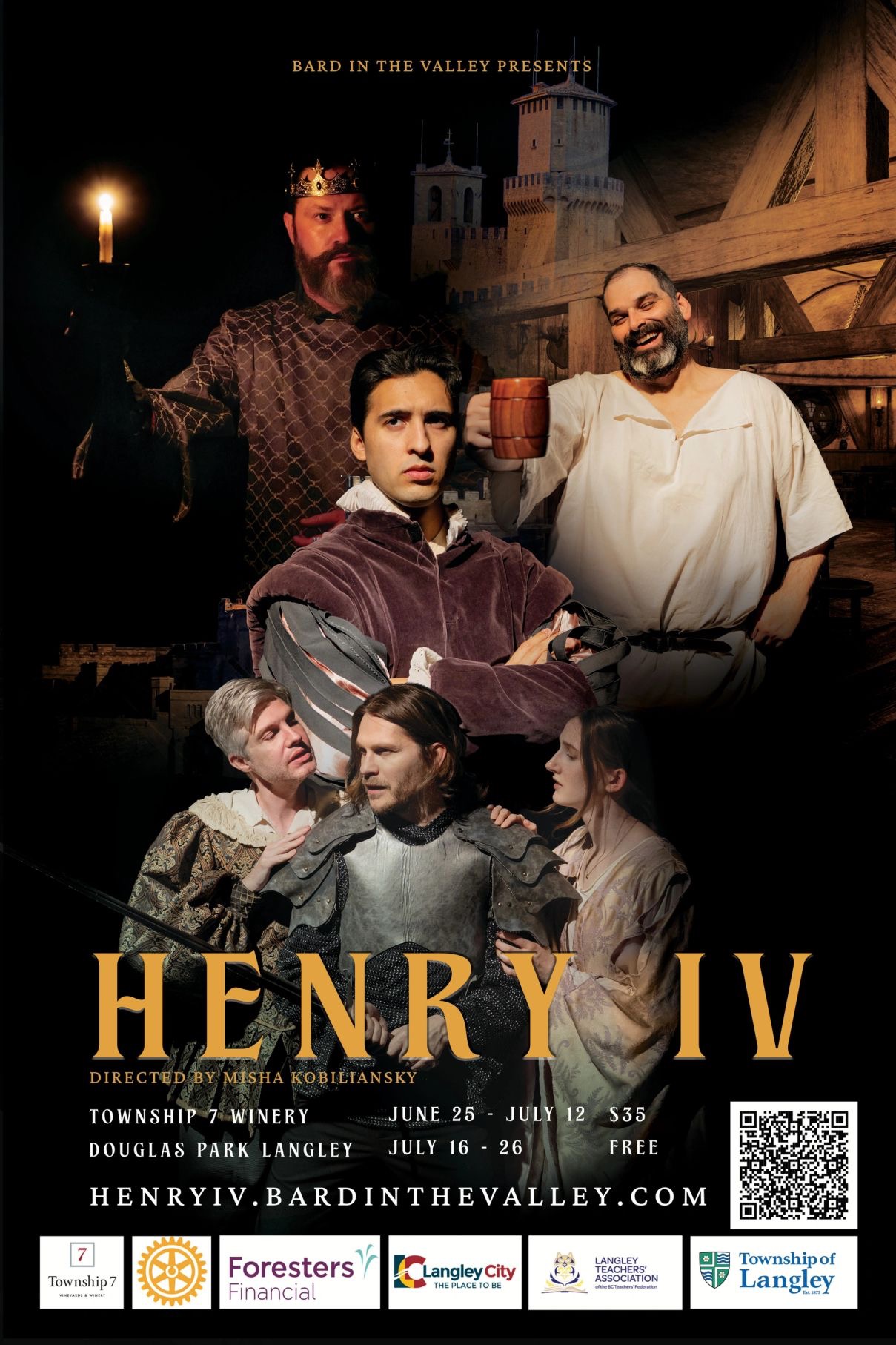 King Henry IV production poster featuring Santiago Henao and cast